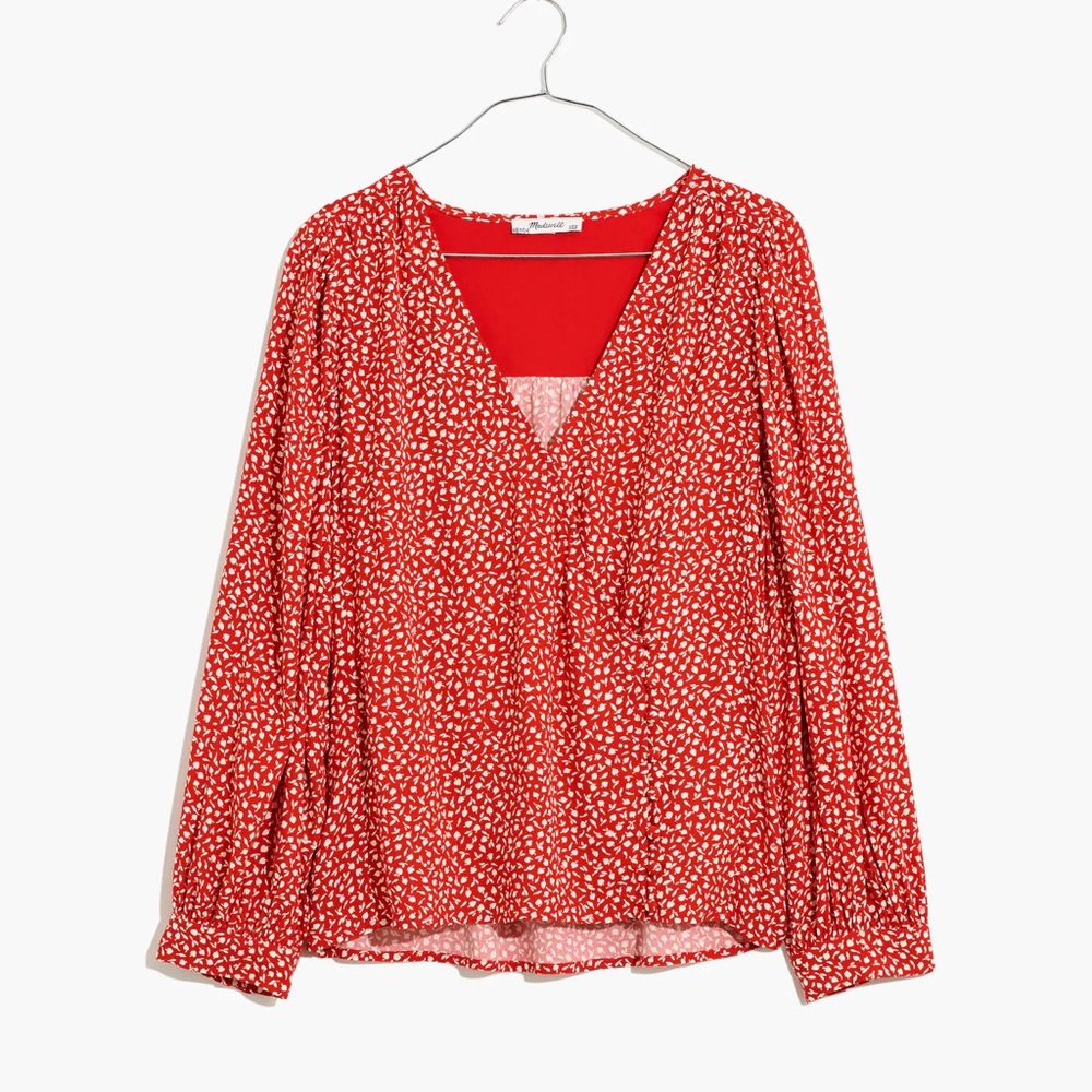 Madewell Kinston Side-Button Wrap Top in Park Picnic (XL)